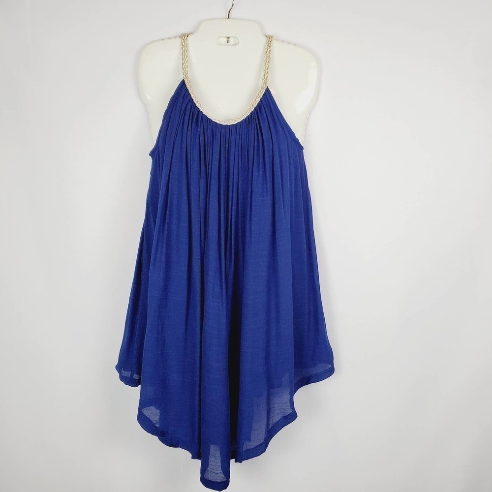Sand and Spirit Crinkle Tunic Flowy Braided Strap Top NWT Sz S Boho Beachy Glam